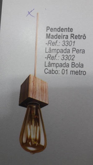 PENDENTE MADEIRA RETRO LAMPADA PERA 3301