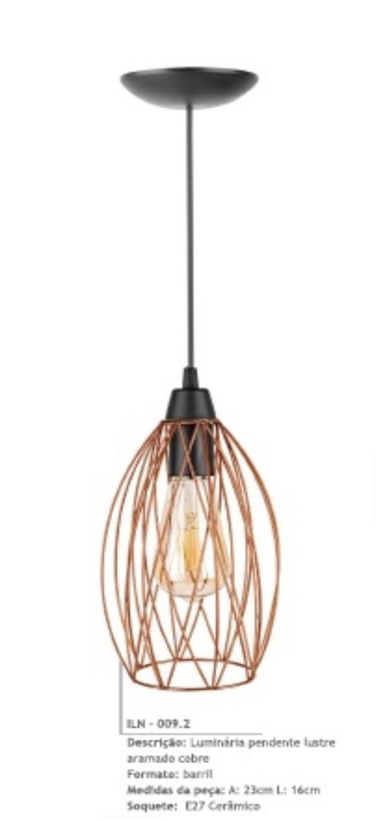 LUMINARIA PENDENTE ARAMADO BARRIL TRANCADO ROSE